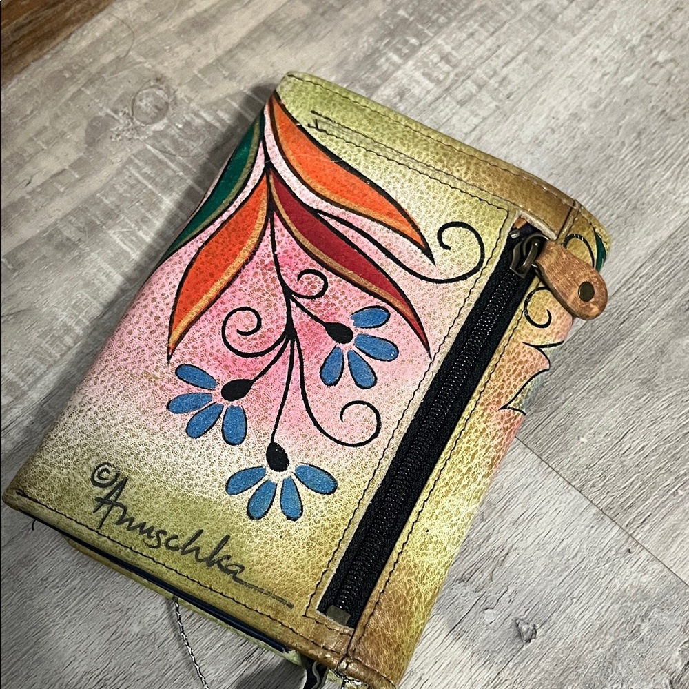 Anuschka Artistic Floral Wallet in Pink and Blue